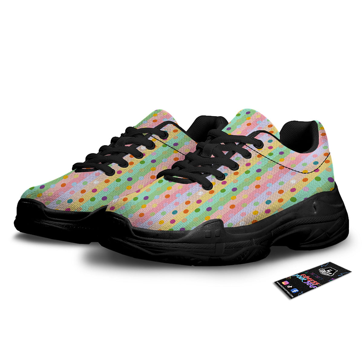 Pastel Polka Dots Print Pattern Black Chunky Shoes-grizzshop