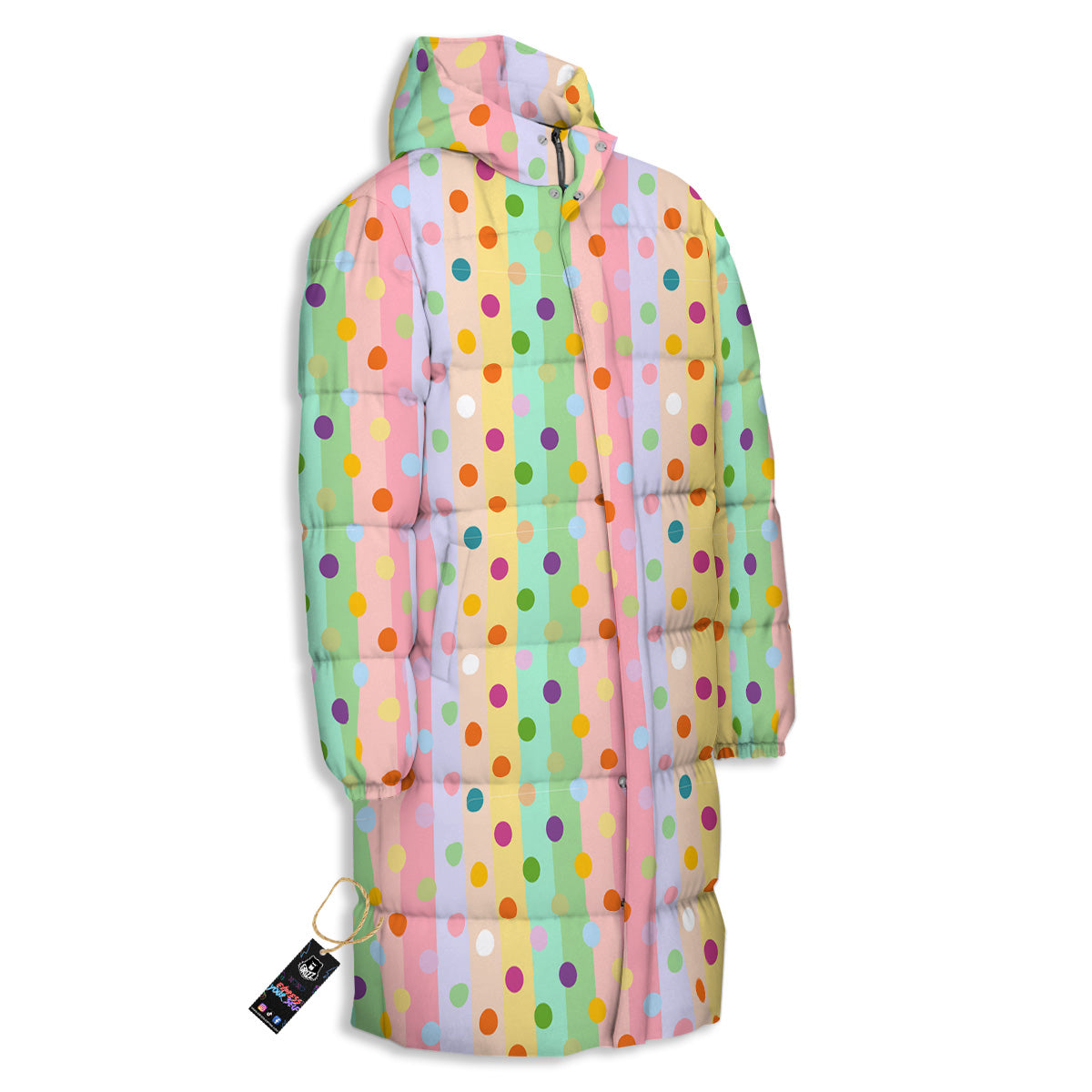 Pastel Polka Dots Print Pattern Long Down Jacket-grizzshop