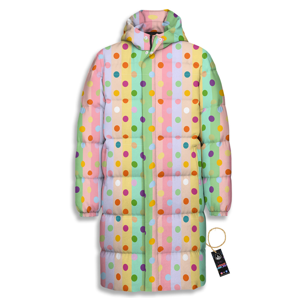 Pastel Polka Dots Print Pattern Long Down Jacket-grizzshop