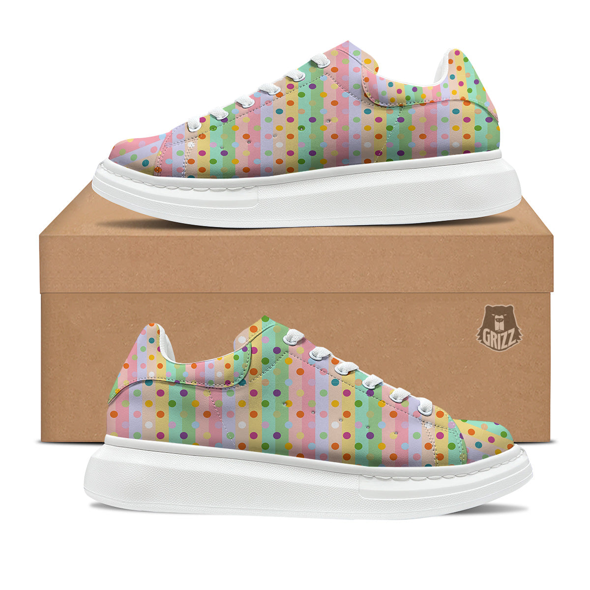 Pastel Polka Dots Print Pattern Platform Shoes-grizzshop