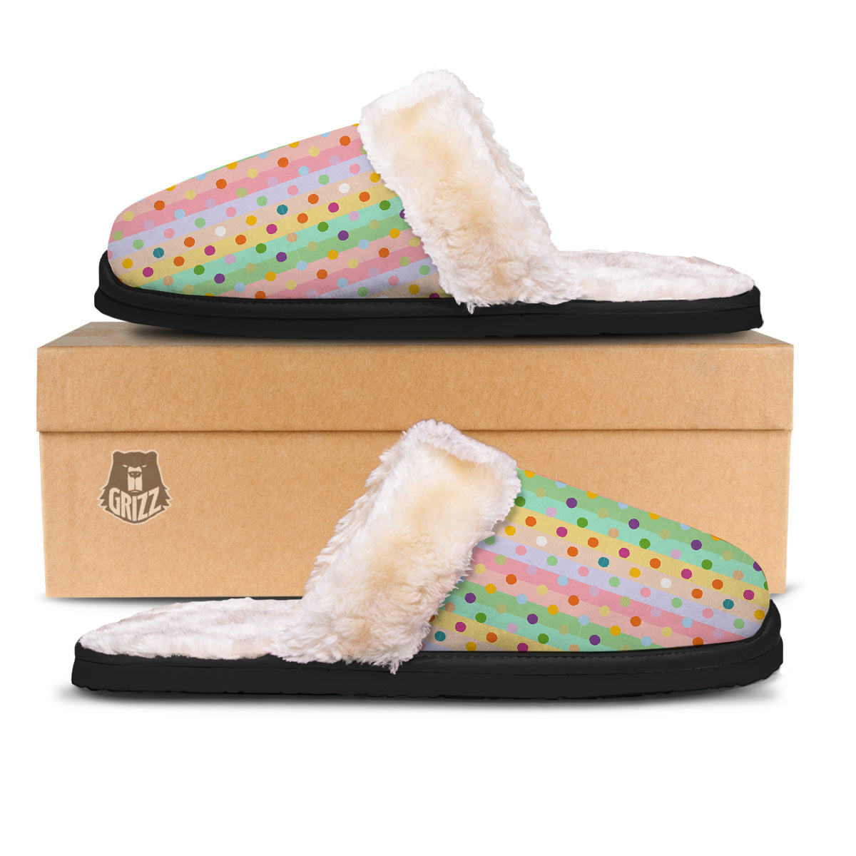 Pastel Polka Dots Print Pattern Slippers-grizzshop