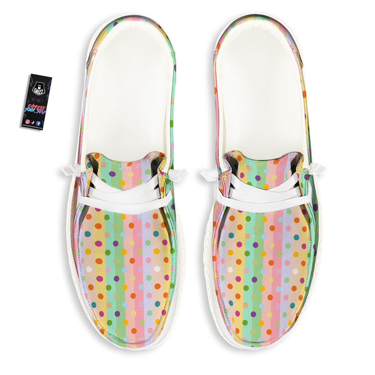 Pastel Polka Dots Print Pattern White Loafers-grizzshop