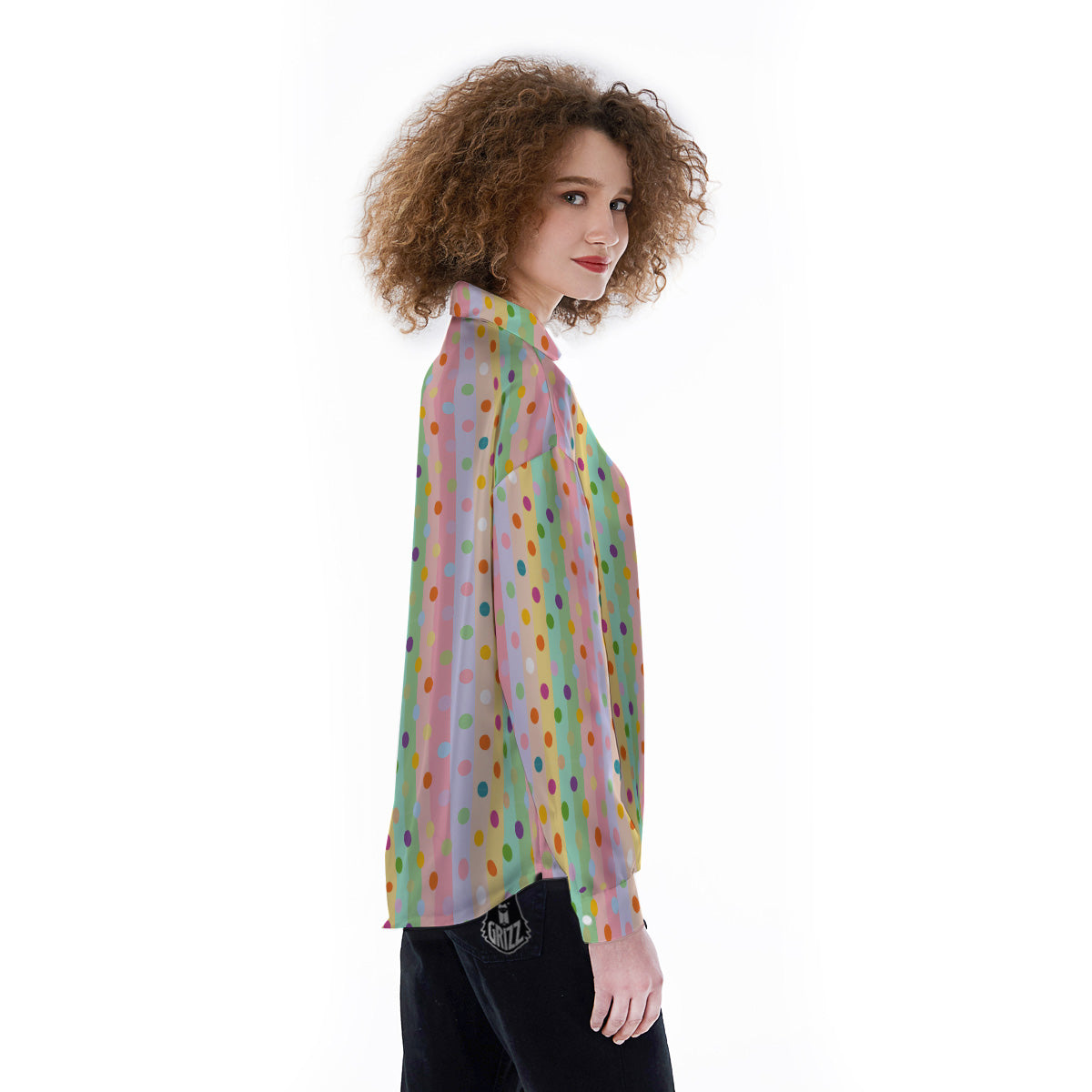 Pastel Polka Dots Print Pattern Women's Long Sleeve Shirts-grizzshop