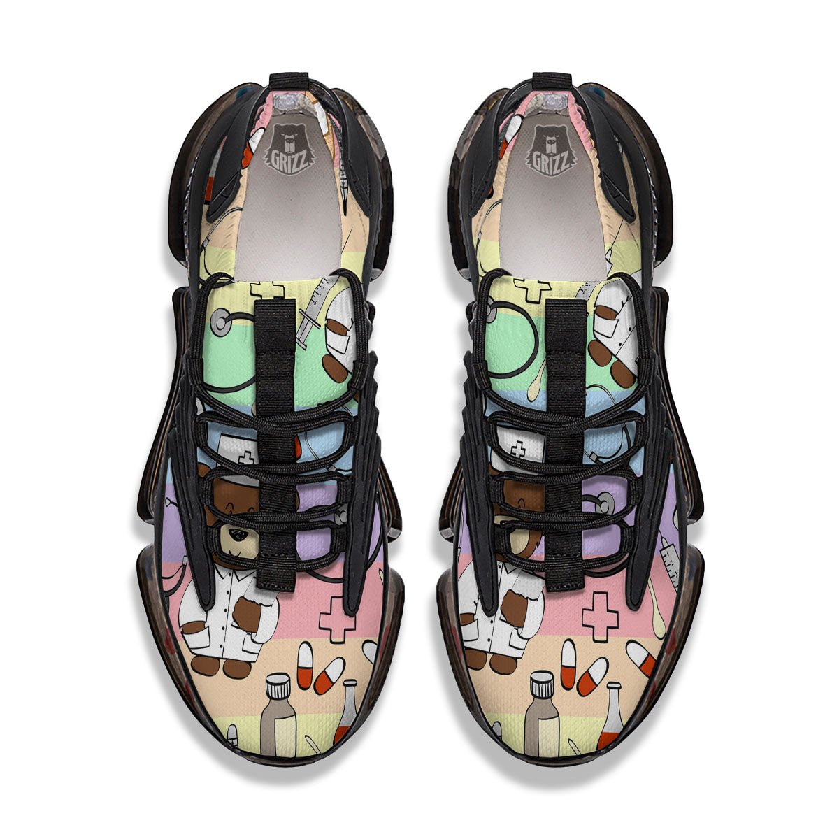 Pastel Teddy Bear Nurse Black Gym Shoes-grizzshop