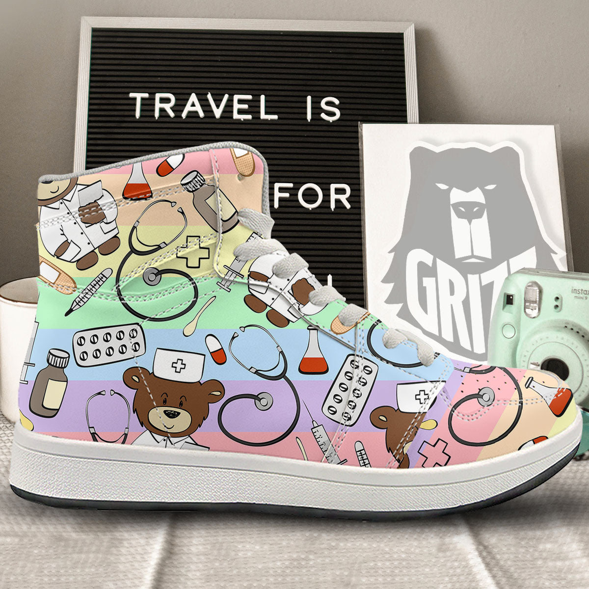 Pastel Teddy Bear Nurse High Top Sneakers-grizzshop