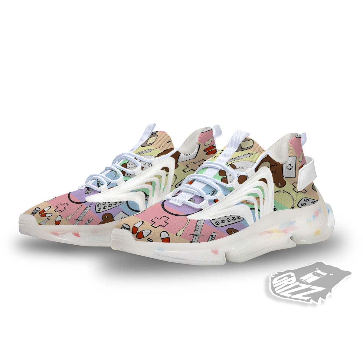 Pastel Teddy Bear Nurse White Gym Shoes-grizzshop