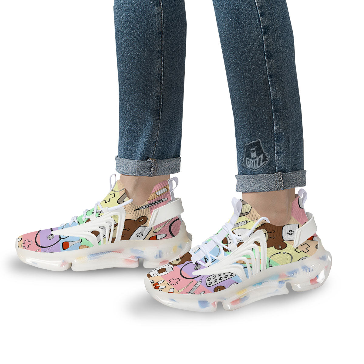 Pastel Teddy Bear Nurse White Gym Shoes-grizzshop
