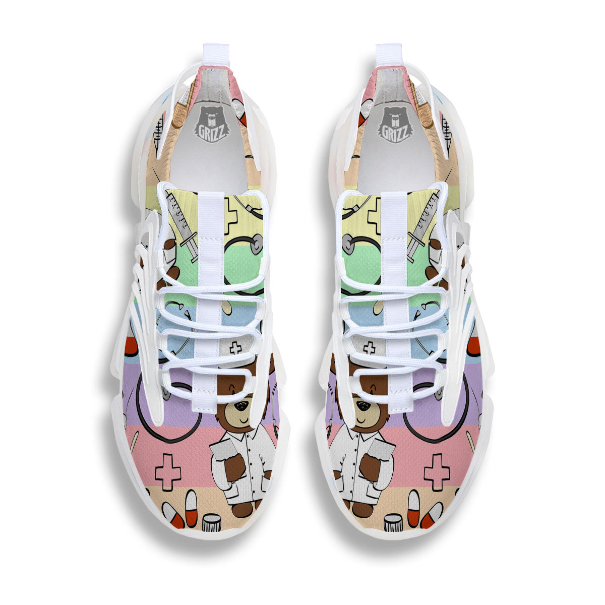 Pastel Teddy Bear Nurse White Gym Shoes-grizzshop