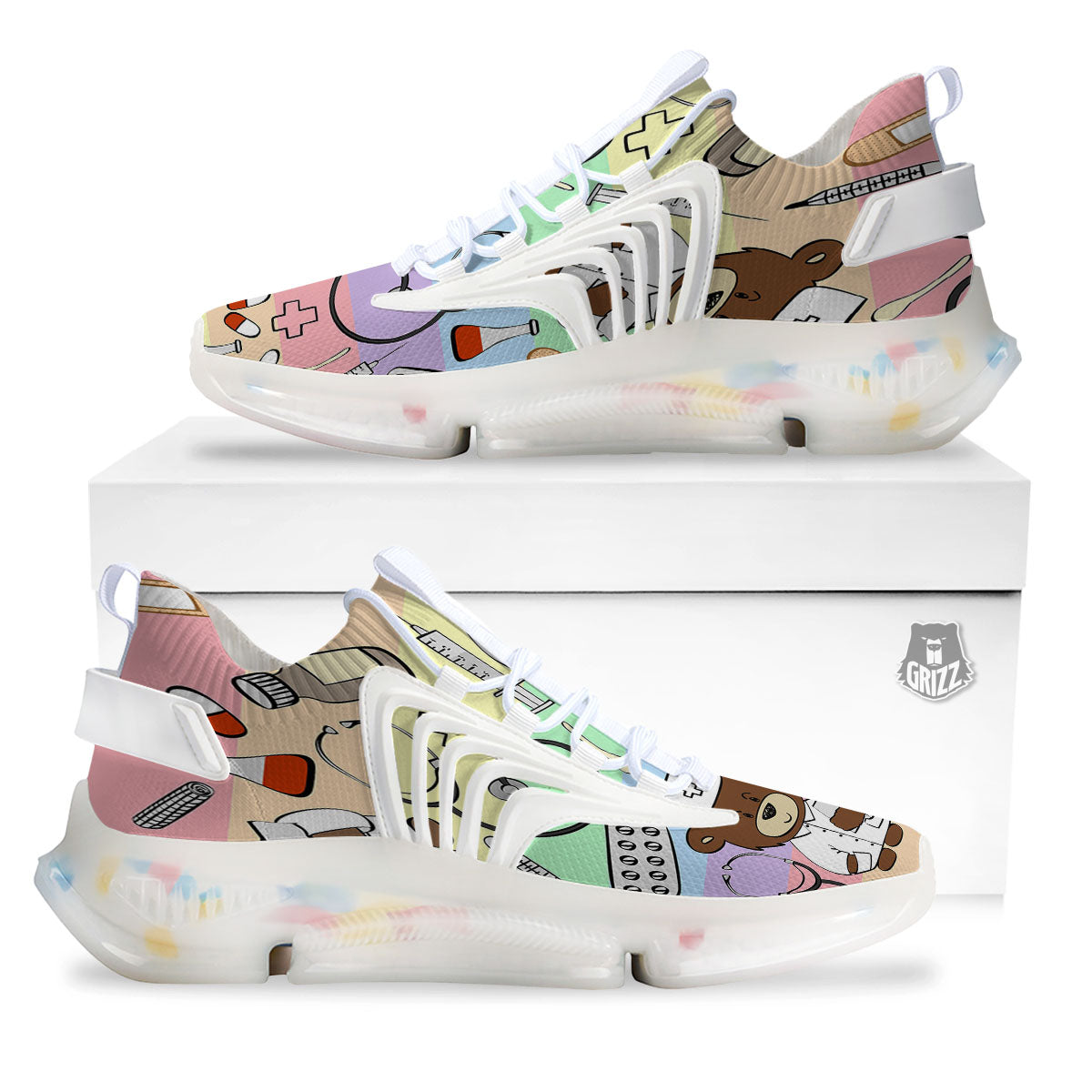 Pastel Teddy Bear Nurse White Gym Shoes-grizzshop