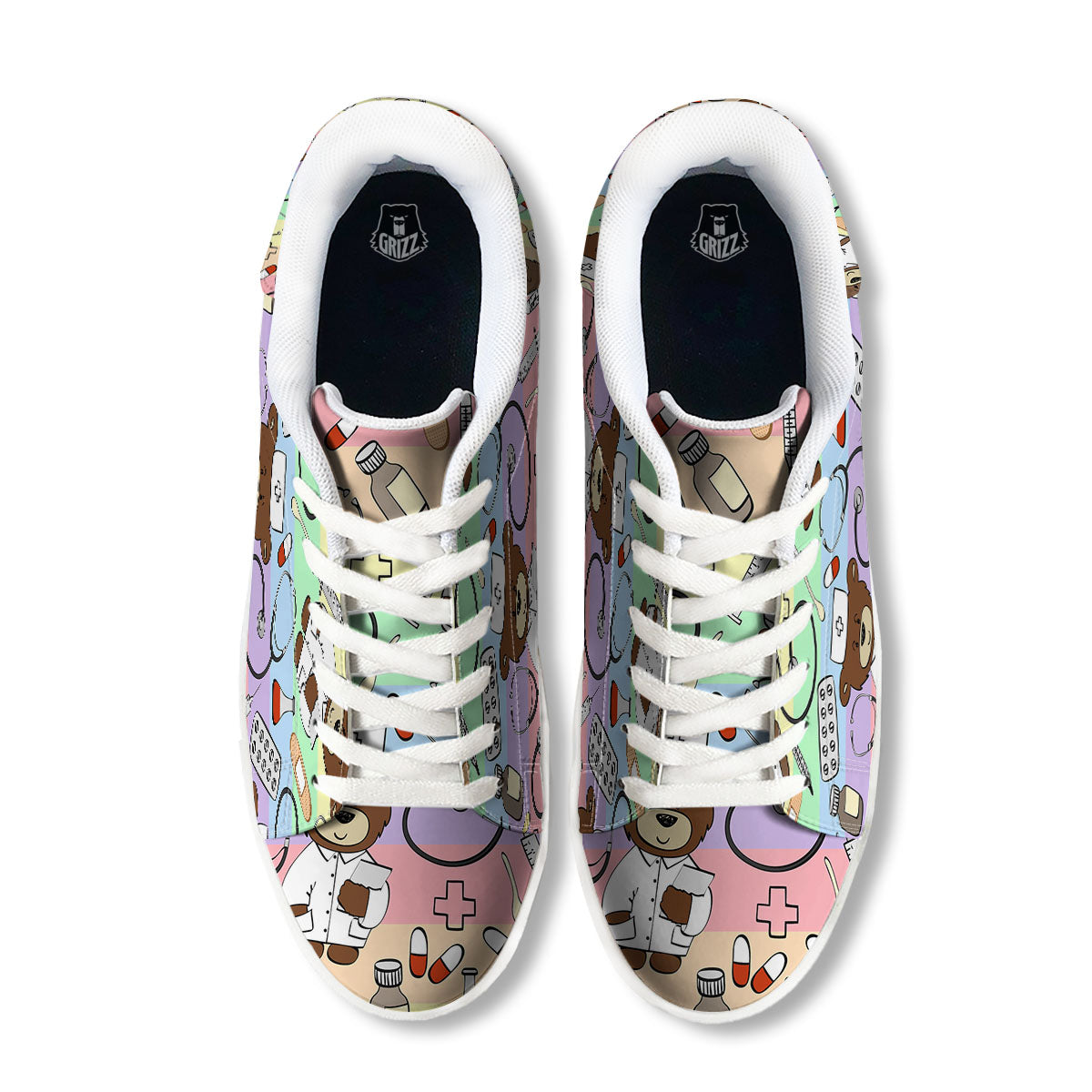 Pastel Teddy Bear Nurse White Low Top Sneakers-grizzshop
