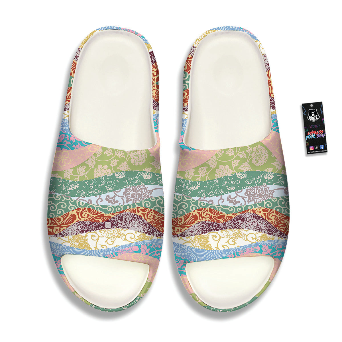 Pastel Japanese Fabric Traditional Print Pattern Sandals-grizzshop