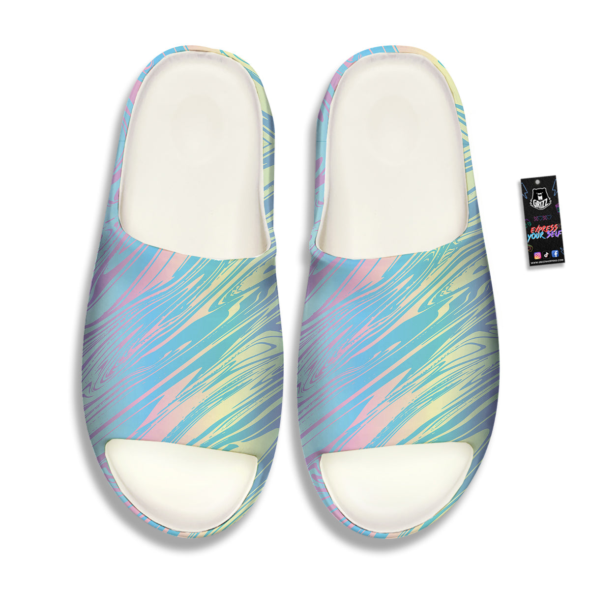 Pastel Liquid Marble Holographic Print Sandals-grizzshop