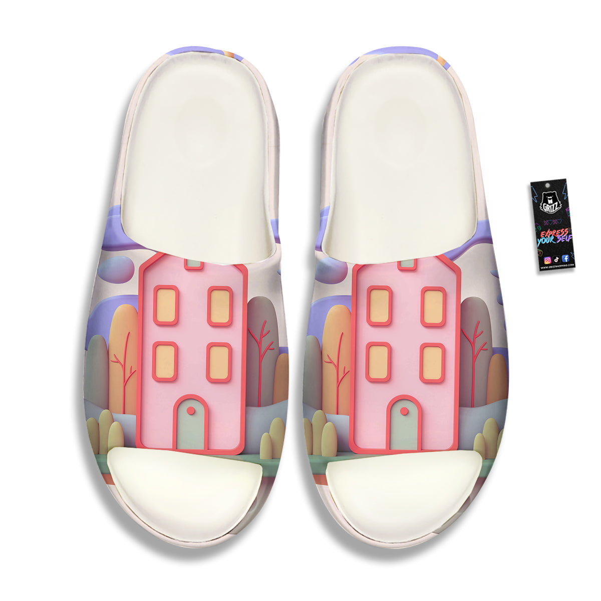 Pastel Modern House Print Sandals-grizzshop
