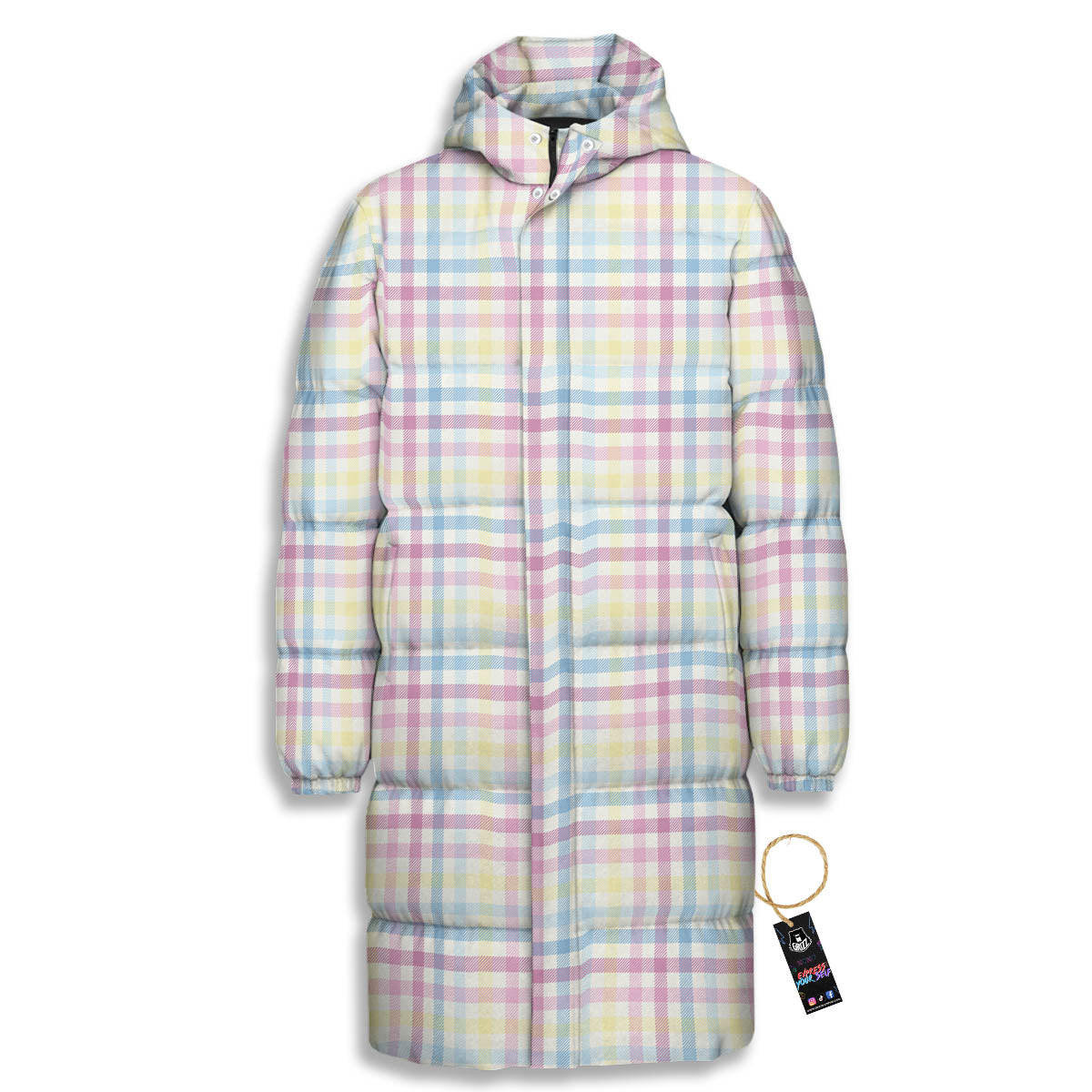 Pastel Plaid Cotton Candy Print Pattern Long Down Jacket