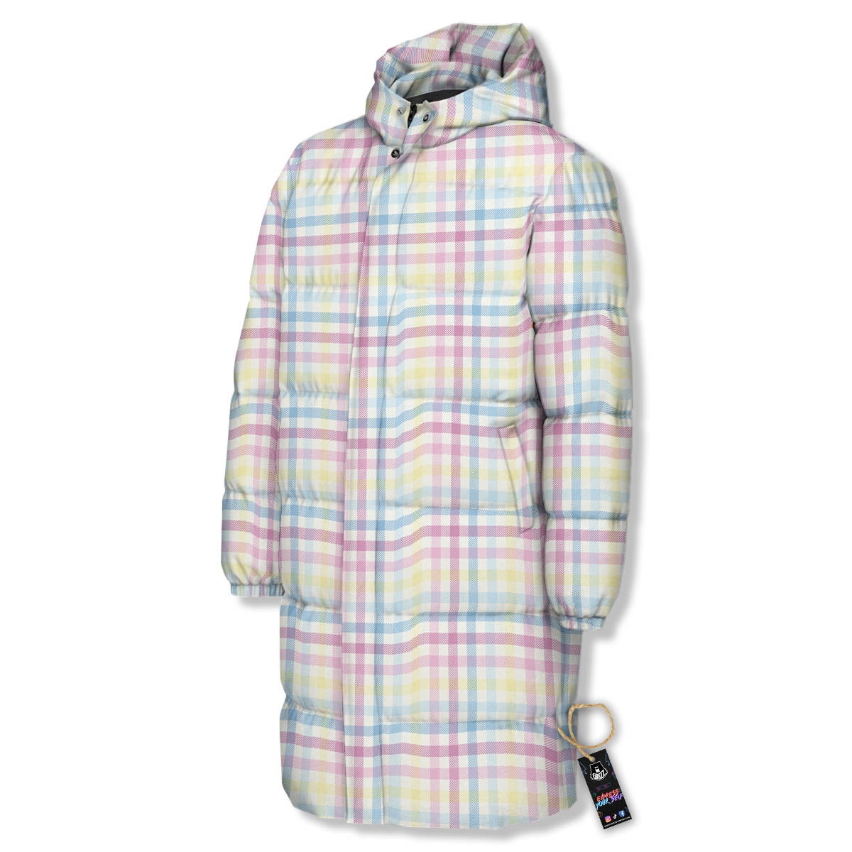 Pastel Plaid Cotton Candy Print Pattern Long Down Jacket