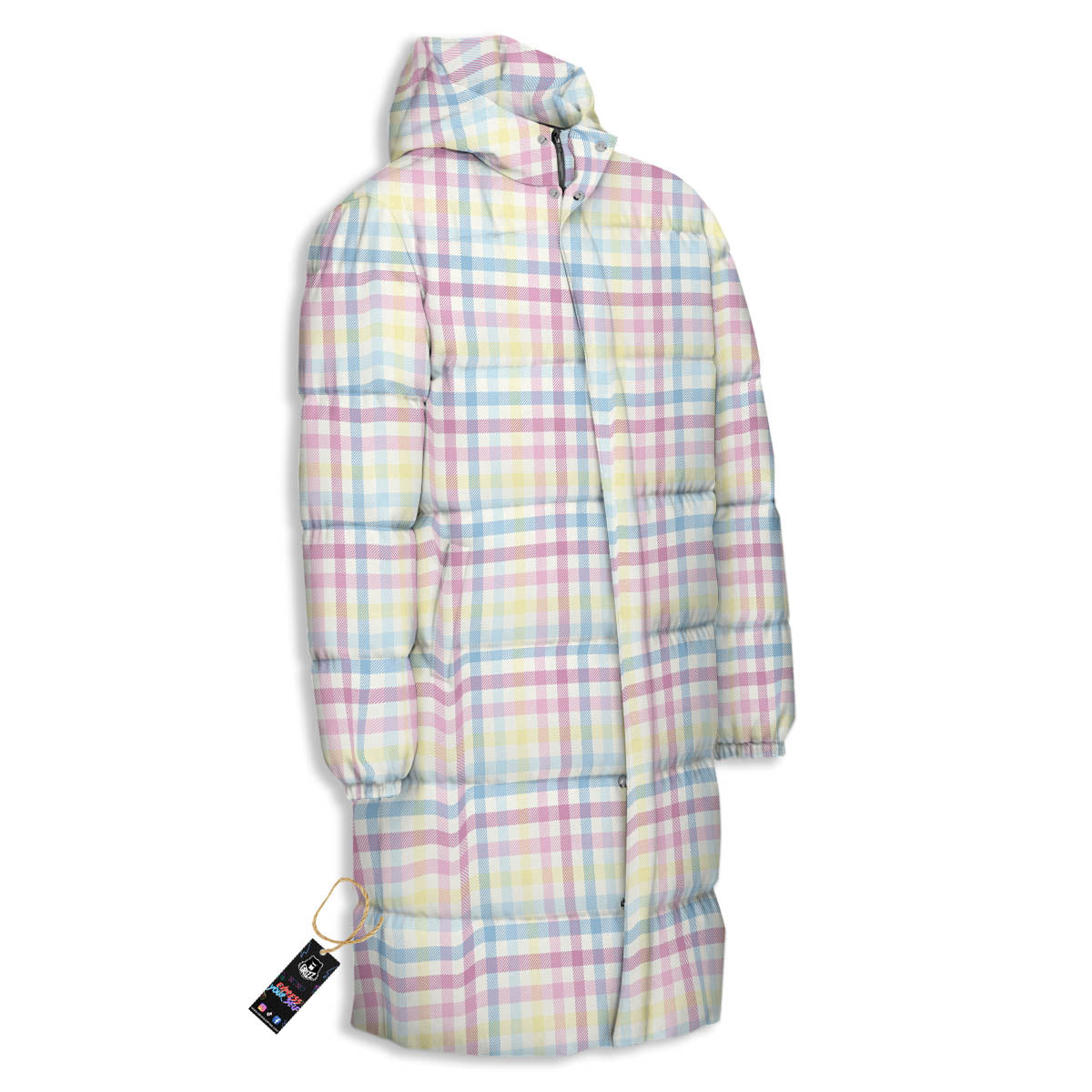 Pastel Plaid Cotton Candy Print Pattern Long Down Jacket