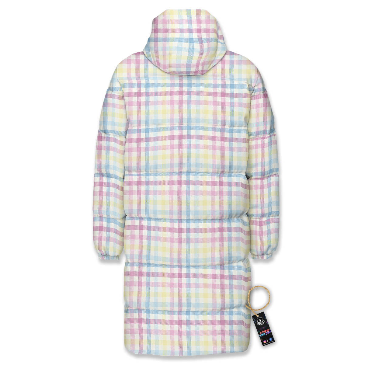 Pastel Plaid Cotton Candy Print Pattern Long Down Jacket