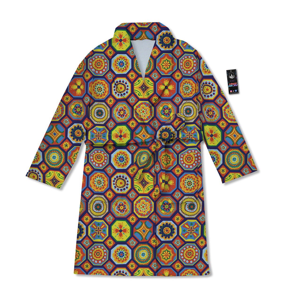 Patchwork Abstract Floral Colorful Print Pattern Bathrobe-grizzshop