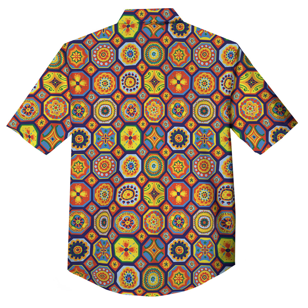 Patchwork Abstract Floral Colorful Print Pattern Button Up Shirt-grizzshop