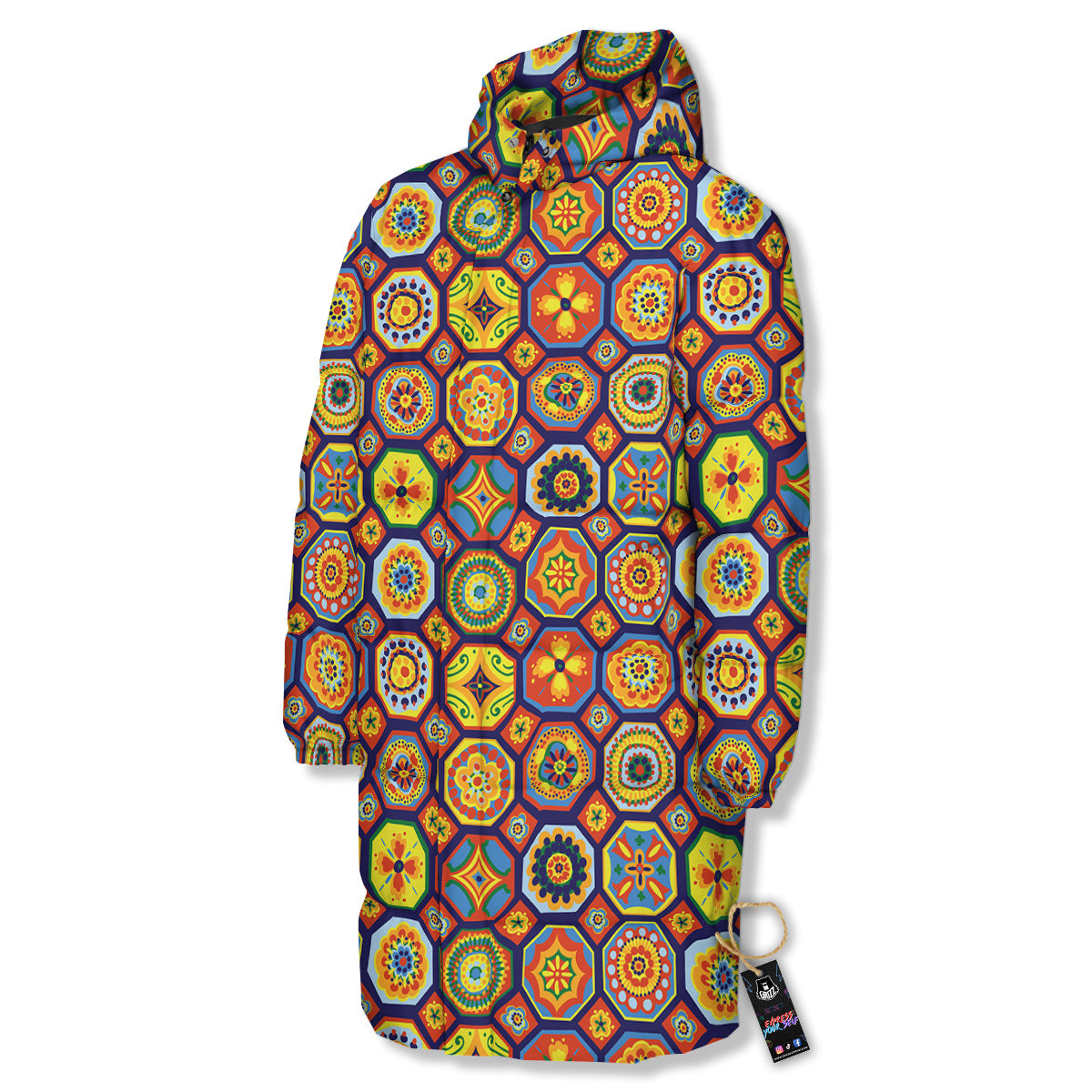 Patchwork Abstract Floral Colorful Print Pattern Long Down Jacket-grizzshop
