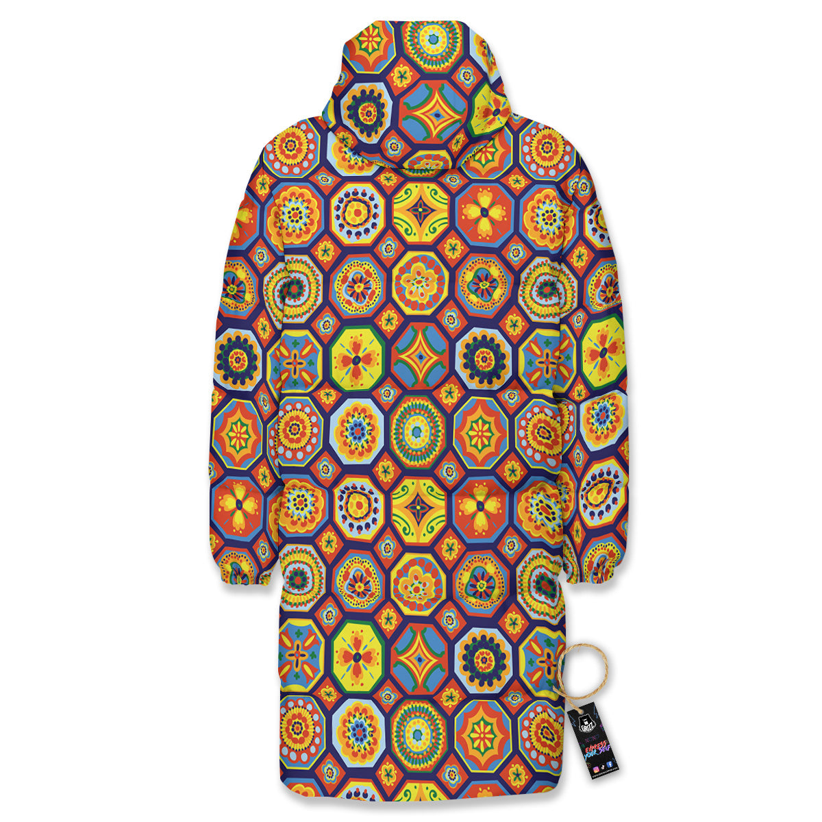 Patchwork Abstract Floral Colorful Print Pattern Long Down Jacket-grizzshop