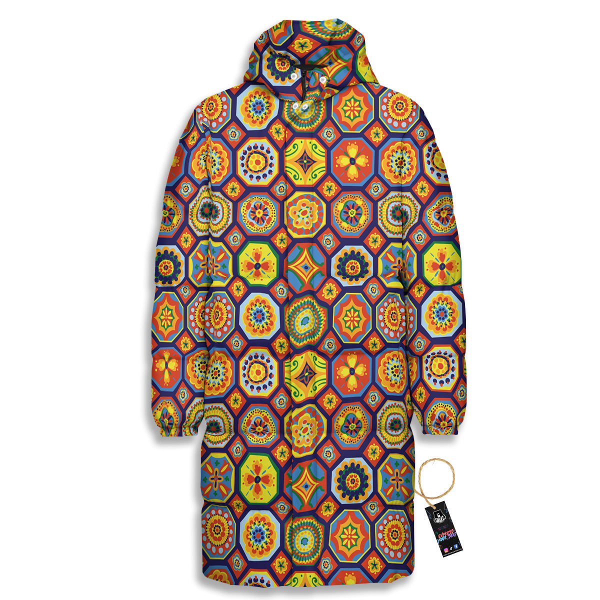 Patchwork Abstract Floral Colorful Print Pattern Long Down Jacket-grizzshop