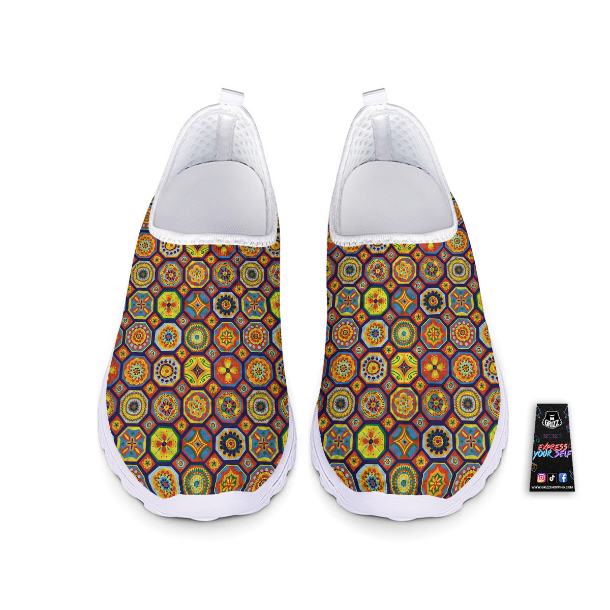 Patchwork Abstract Floral Colorful Print Pattern Nurse Shoes-grizzshop