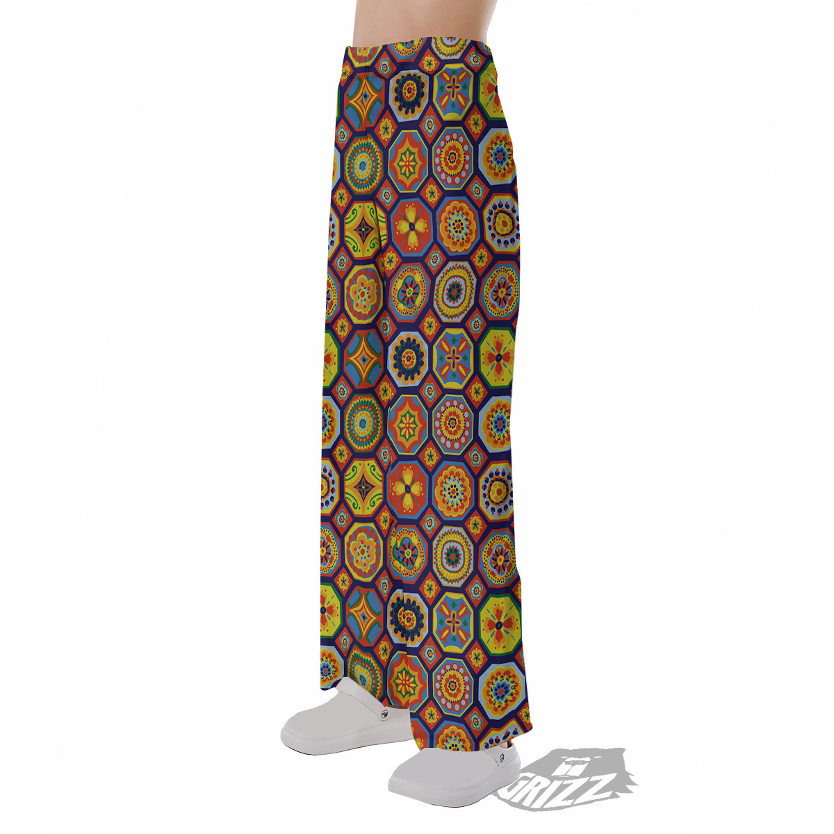 Patchwork Abstract Floral Colorful Print Pattern Pajama Pants-grizzshop