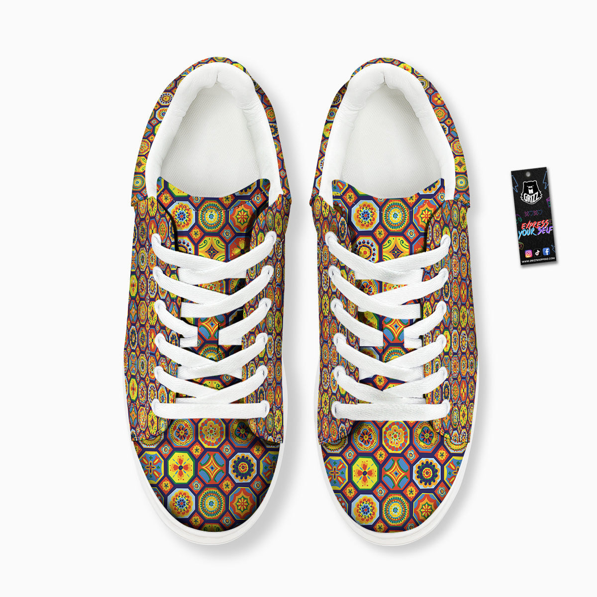 Patchwork Abstract Floral Colorful Print Pattern Platform Shoes-grizzshop