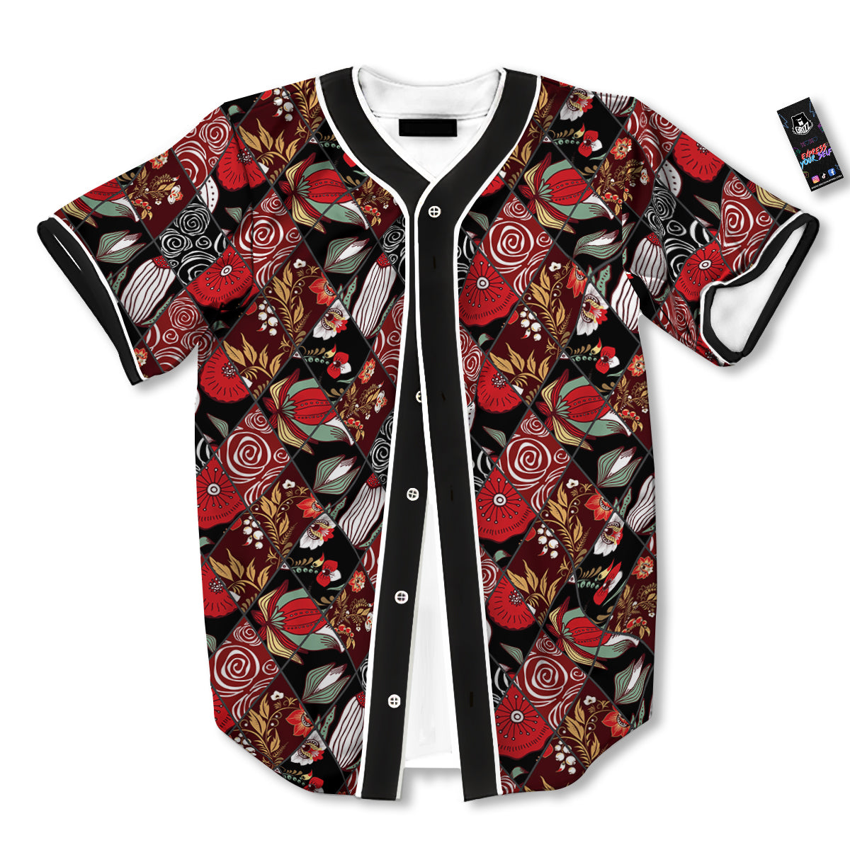 Patchwork Abstract Flower Print Pattern Baseball Jersey-grizzshop