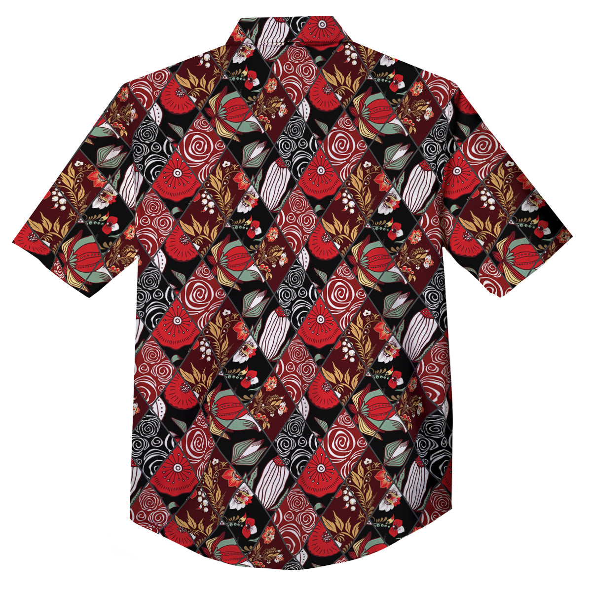 Patchwork Abstract Flower Print Pattern Button Up Shirt-grizzshop