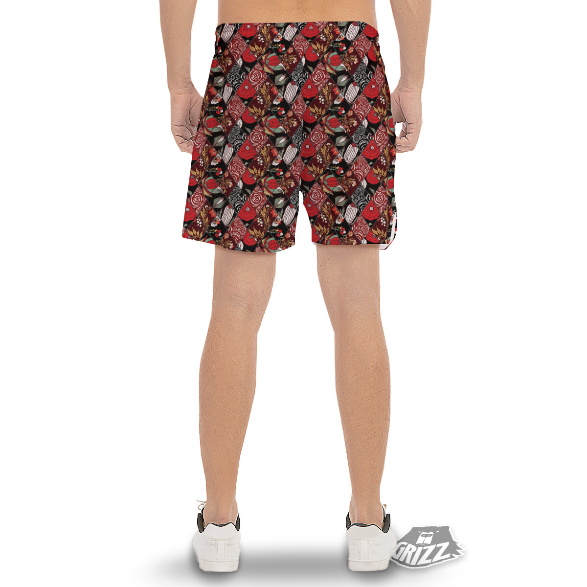 Patchwork Abstract Flower Print Pattern Men's Gym Shorts-grizzshop