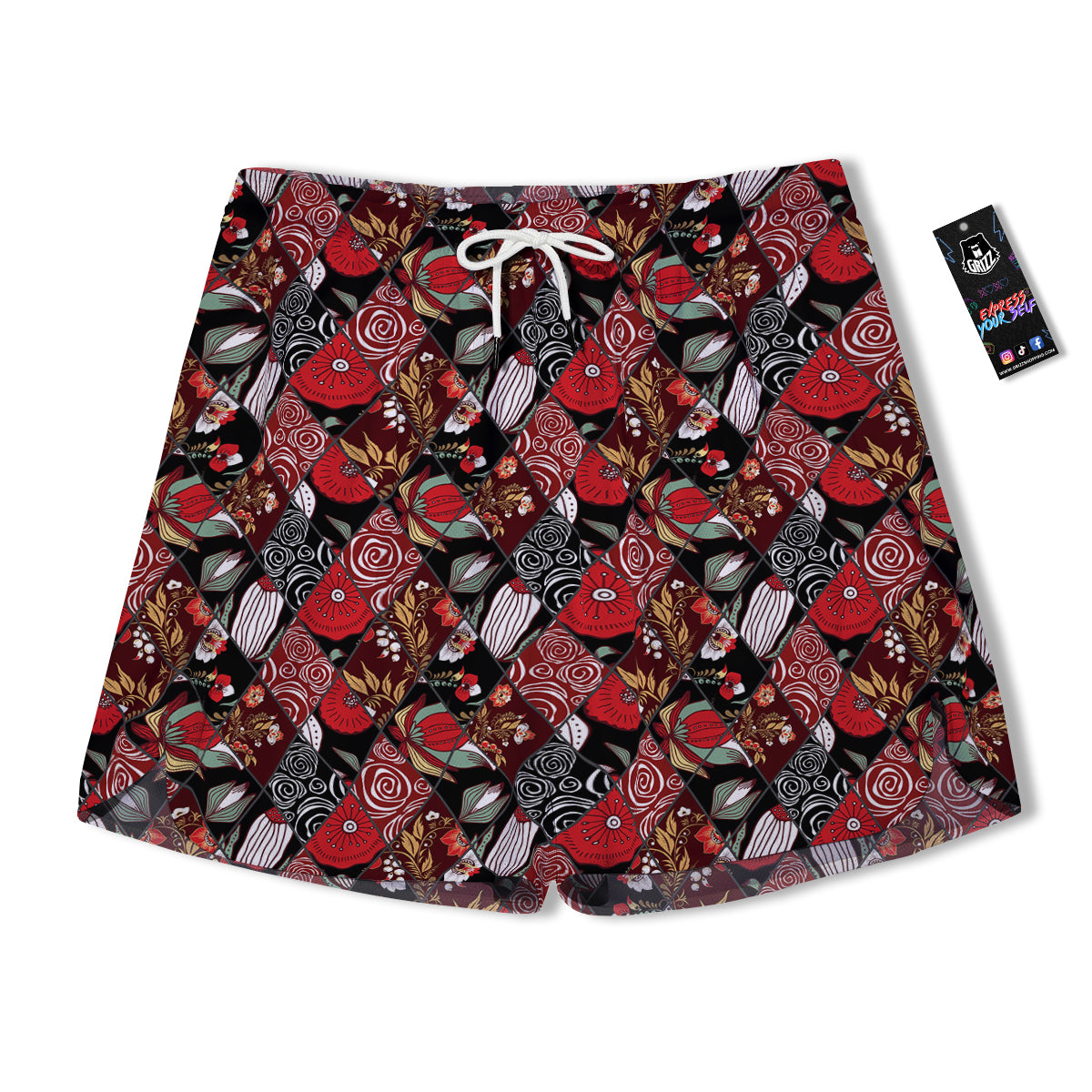 Patchwork Abstract Flower Print Pattern Men's Running Shorts-grizzshop