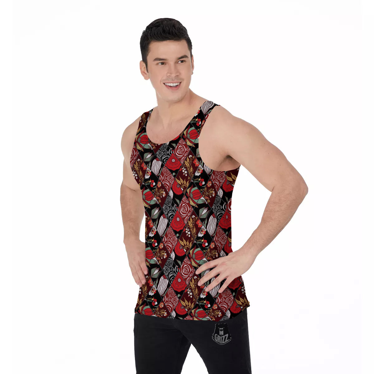 Patchwork Abstract Flower Print Pattern Men's Tank Top-grizzshop