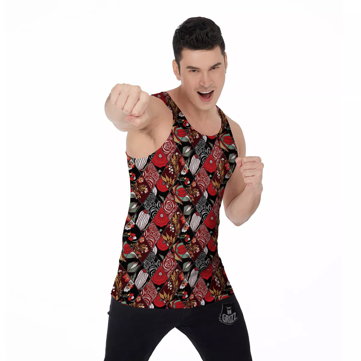 Patchwork Abstract Flower Print Pattern Men's Tank Top-grizzshop