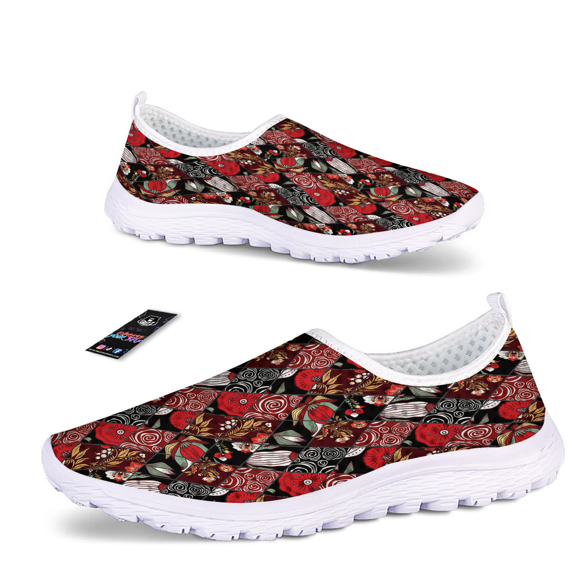 Patchwork Abstract Flower Print Pattern Nurse Shoes-grizzshop