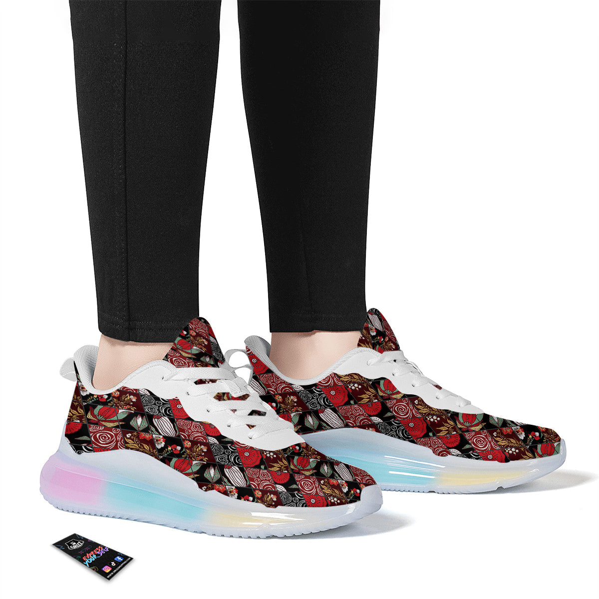 Patchwork Abstract Flower Print Pattern Running Sneakers-grizzshop