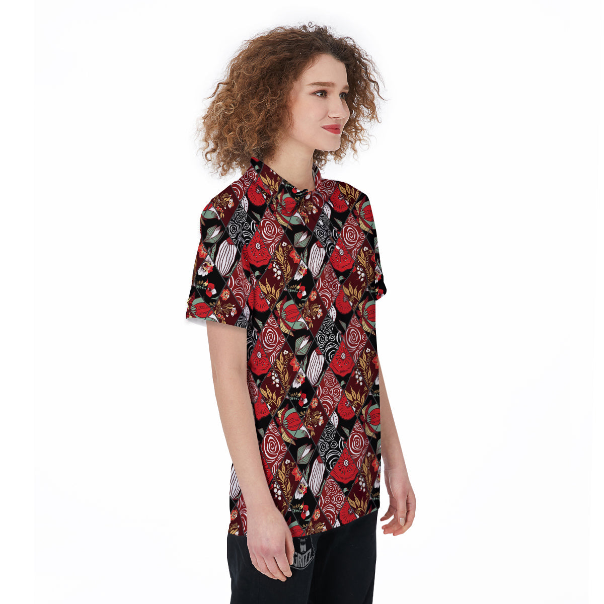 Patchwork Abstract Flower Print Pattern Women's Golf Shirts-grizzshop