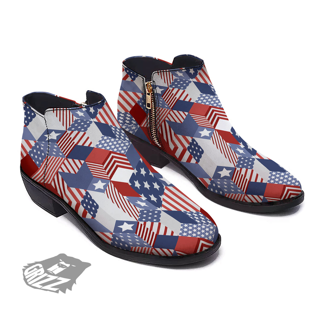 Patchwork American Patriotic Print Ankle Boots-grizzshop