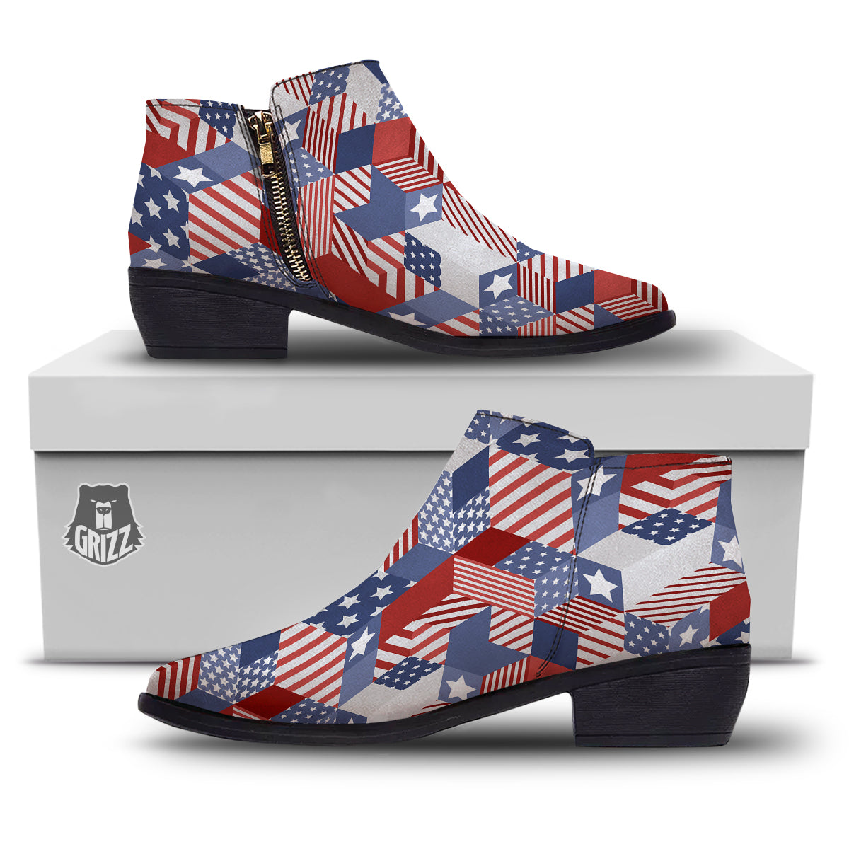 Patchwork American Patriotic Print Ankle Boots-grizzshop