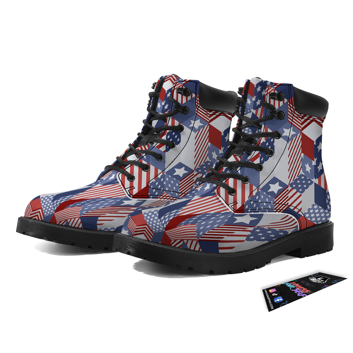 Patchwork American Patriotic Print Boots-grizzshop