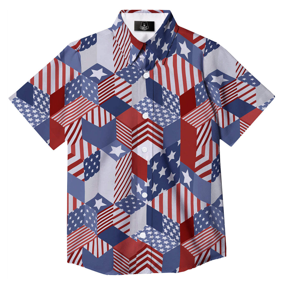 Patchwork American Patriotic Print Button Up Shirt-grizzshop