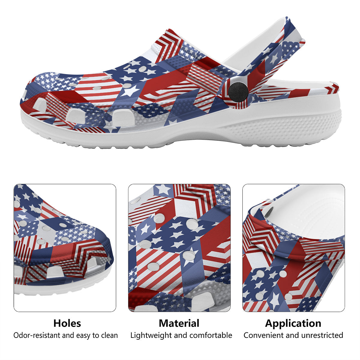 Patchwork American Patriotic Print Clog-grizzshop
