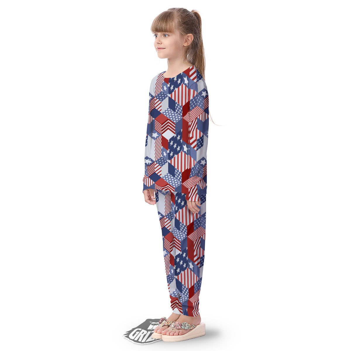 Patchwork American Patriotic Print Kid's Pajamas-grizzshop