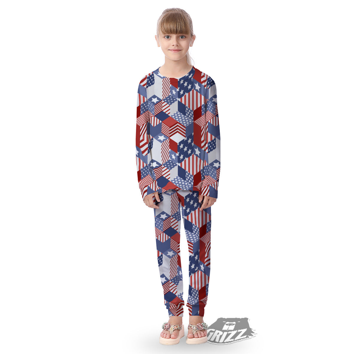 Patchwork American Patriotic Print Kid's Pajamas-grizzshop