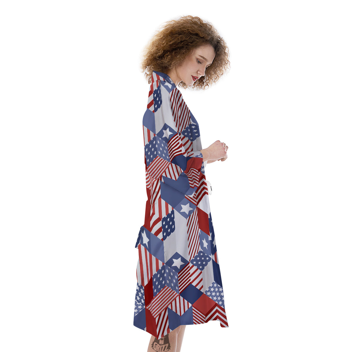 Patchwork American Patriotic Print Kimono-grizzshop