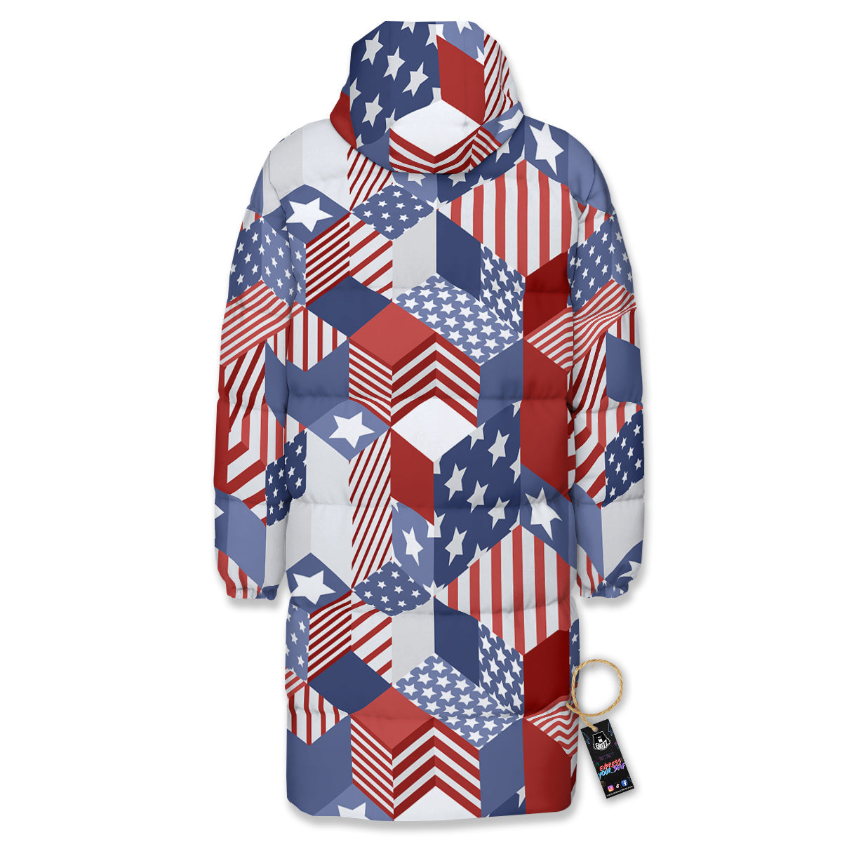 Patchwork American Patriotic Print Long Down Jacket-grizzshop