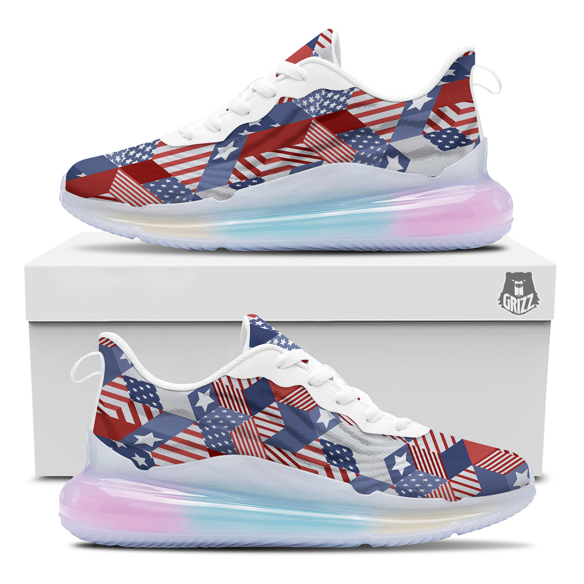 Patchwork American Patriotic Print Running Sneakers-grizzshop