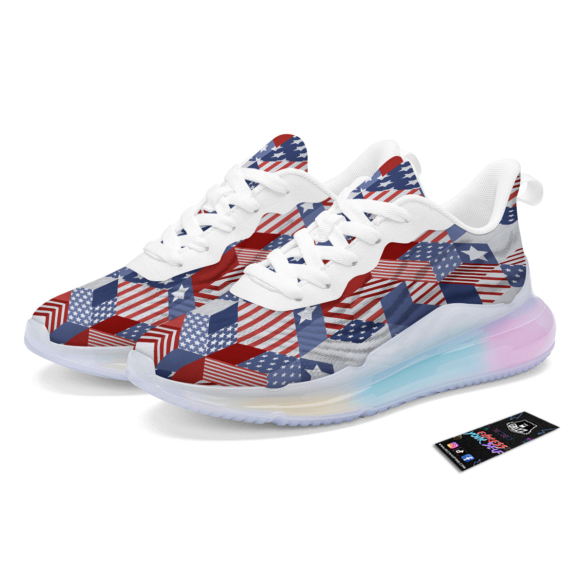 Patchwork American Patriotic Print Running Sneakers-grizzshop