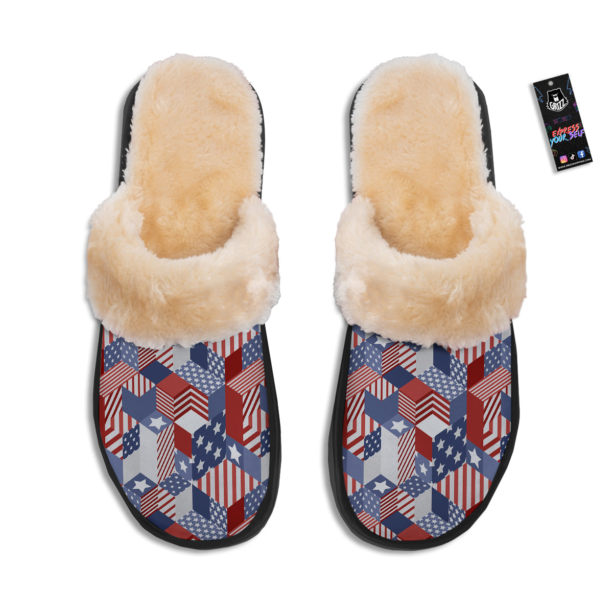 Patchwork American Patriotic Print Slippers-grizzshop